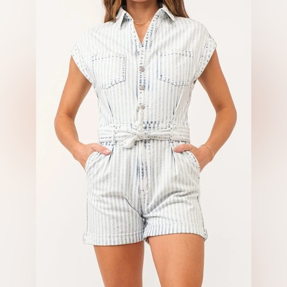 NWT Dear John Marley Denim Jumper In Railroad Stripe Size Small - Picture 1 of 13